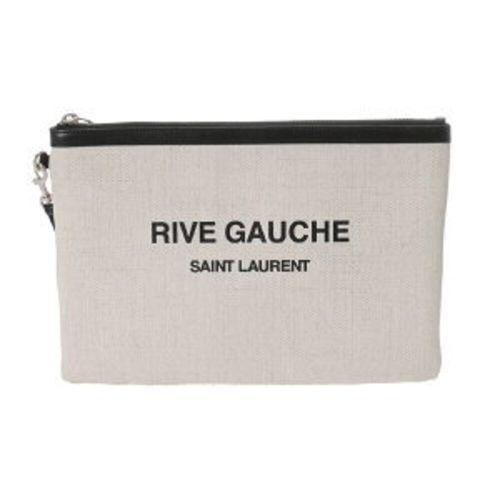 Saint Laurent Rive Gauche White Black Leather Clutch Bag